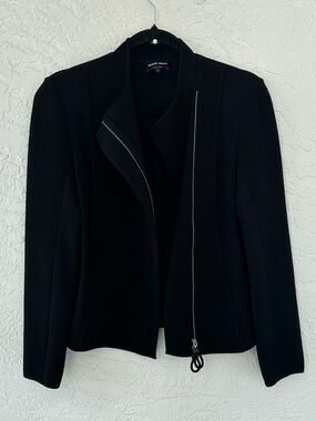 Giorgio Armani Black Label Italian Knit Jacket Asymmetric Black Blazer IT40 US4